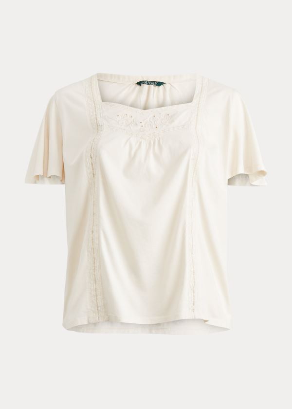 Tops Ralph Lauren Mujer Creme - Jersey Flutter-Sleeve - NSOKB5062